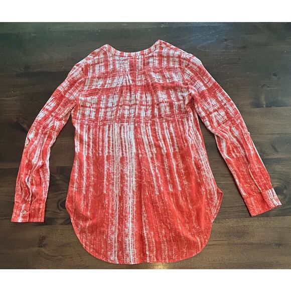 Anthropologie Maeve Orange White Calia Tunic Button Down Top Women's Size 8 - Picture 6 of 9
